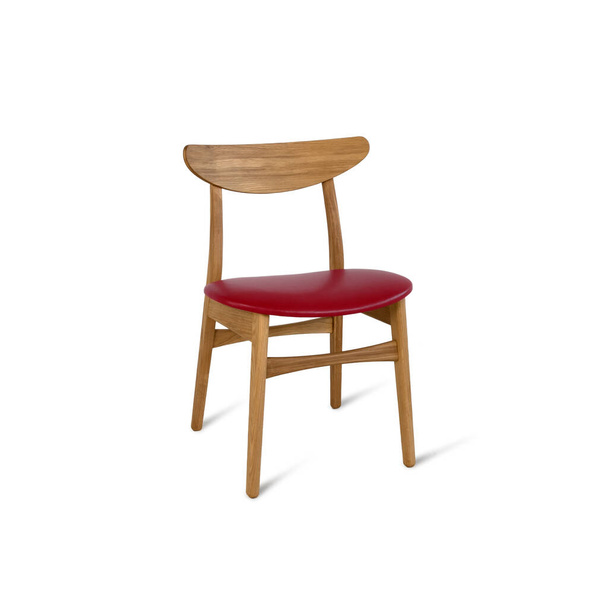 Houten stoel met rood leren zitting geïsoleerd op witte ondergrond. Reeks meubels - Foto, afbeelding
