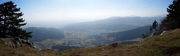 Picturesque view from mountain peak into the valley / View from Hubertushaus at Hohe Wand in Lower Austria  - Photo, Image