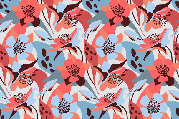 Vector floral seamless pattern. Flower background. Pink, blue flowers. - Vector, afbeelding