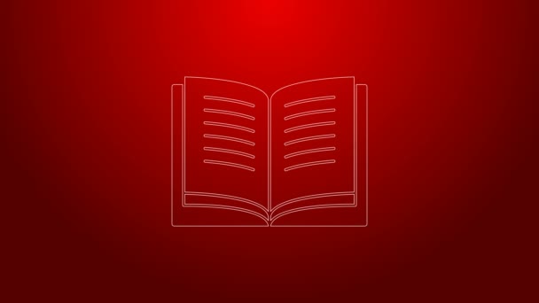 Zielona linia Otwarta ikona książki na czerwonym tle. 4K Animacja graficzna ruchu wideo - Materiał filmowy, wideo
