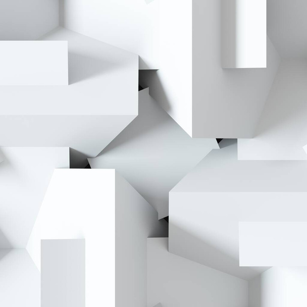 White 3d geometric background with center. Multifaceted banner. White enlarged abstraction. Background centrifuge simulating a chamber shutter or decorative frame. Background. 3d render - Photo, Image