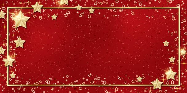 Christmas and New Year vector background with golden stars and snowflakes - Vektor, obrázek