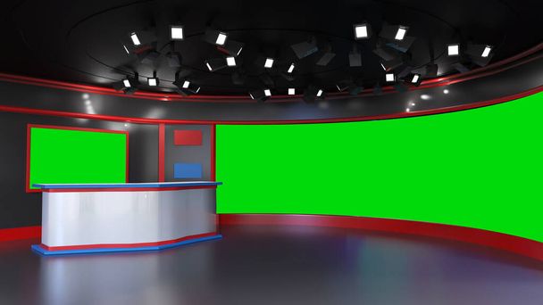  3D Virtual News Studio Achtergrond, 3D illustratie - Foto, afbeelding