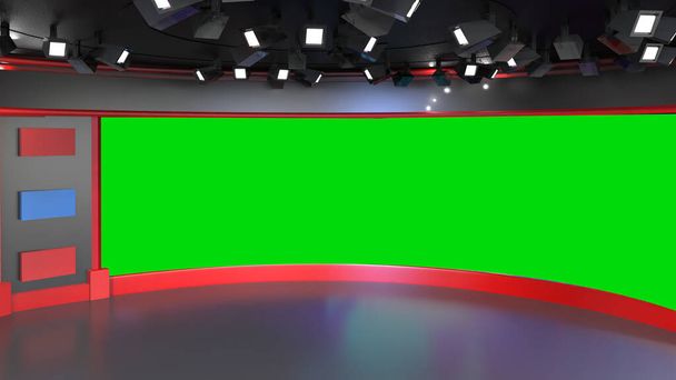  3D仮想ニューススタジオの背景、 3Dイラスト - 写真・画像