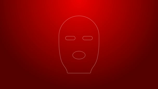 Zelená čára Ikona masky zloděje izolované na červeném pozadí. Maska banditů, kriminálníku. Grafická animace pohybu videa 4K - Záběry, video