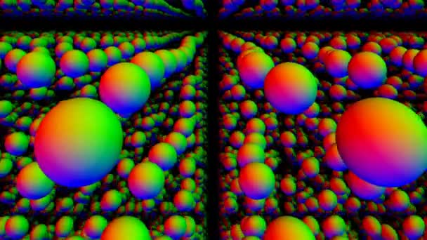 Espace sans fin plein de sphères de couleurs projetées vacillant - Séquence, vidéo