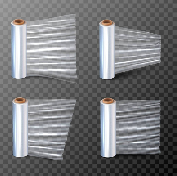 3D realistická vektorová ilustrace lepicího papíru pro obaly ve čtyřech různých pohledech. Izolováno na průhledném pozadí. - Vektor, obrázek
