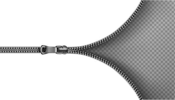 3D realistischer Vektor-Reißverschluss, offener Hintergrund. Abbildung auf transparentem Hintergrund. - Vektor, Bild
