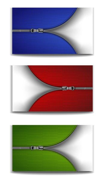 Vector 3d realisztikus ezüst cipzár piros, kék és zöld háttérrel. - Vektor, kép