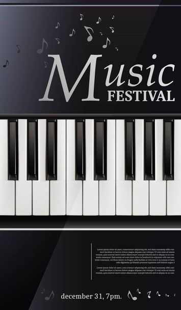 3d realistyczny wektor muzyka festiwal plakat fortepian z klawiatury czarno-białe. - Wektor, obraz
