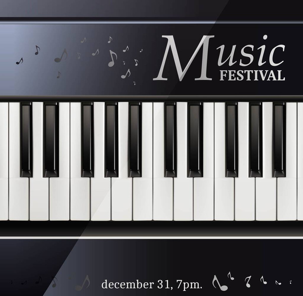 3d réaliste festival de musique vectorielle affiche piano avec clavier noir et blanc. - Vecteur, image
