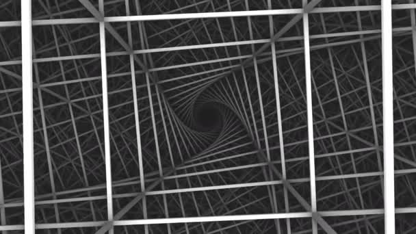 Внутри изогнутой клетки бесконечные замкнутые сетки кубов - Кадры, видео