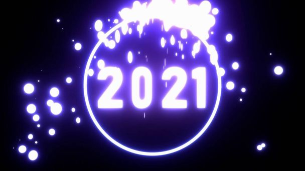 ハッピーニューイヤー2021発表テーマ、新年2021背景、照明付き3Dテキスト、 4K高品質、 3Dレンダリング - 写真・画像