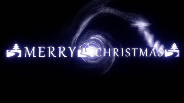 Boldog karácsonyt, 3D szöveg fényes részecskékkel és dinamikus örvényléssel, karácsonyi háttér, 4k Kiváló minőség, 3D render - Fotó, kép