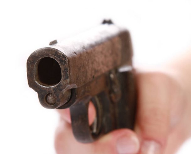 A closeup shot of a pointed old gun barrel - Фото, зображення