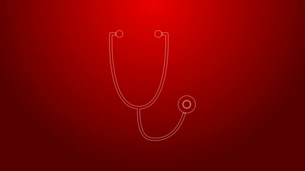 Grüne Linie Stethoskop medizinisches Instrument Symbol isoliert auf rotem Hintergrund. 4K Video Motion Grafik Animation - Filmmaterial, Video