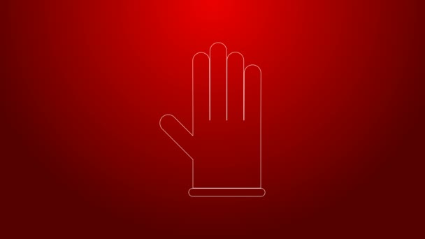 Πράσινη γραμμή Ιατρική λαστιχένια γάντια εικονίδιο απομονώνονται σε κόκκινο φόντο. Προστατευτικά γάντια. 4K Γραφική κίνηση κίνησης βίντεο - Πλάνα, βίντεο