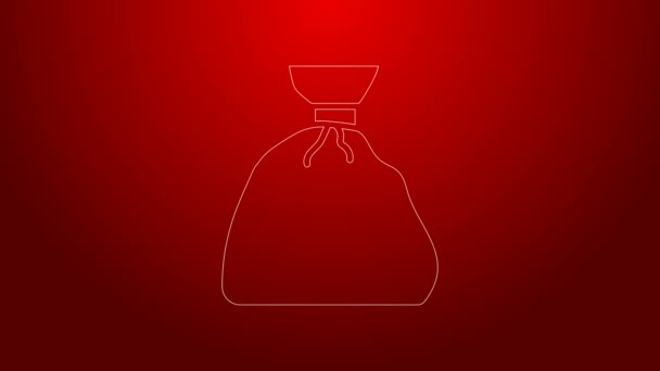 Green line Garbage bag icon isolated on red background. 4K Video motion graphic animation - Footage, Video