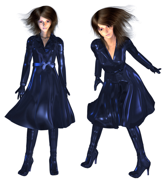 3d Girl in Dark Blue Coat - Photo, Image
