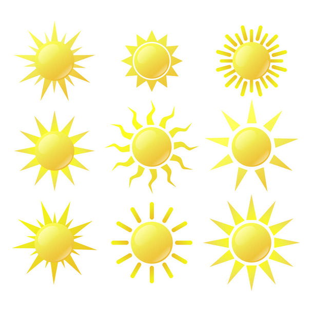  Set di icone del sole. Pittogramma sole, icona piatta per la progettazione meteo.  - Vettoriali, immagini