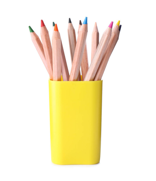 Sok színes ceruza tartóban elszigetelt fehér - Fotó, kép