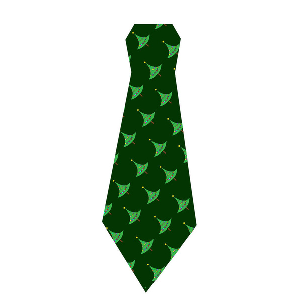 Строгий темно-зеленый галстук с елками. - Вектор,изображение