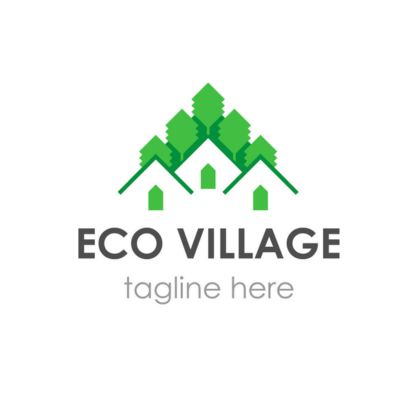 Logo du village écologique dans un style ethnique polygonal - Vecteur, image