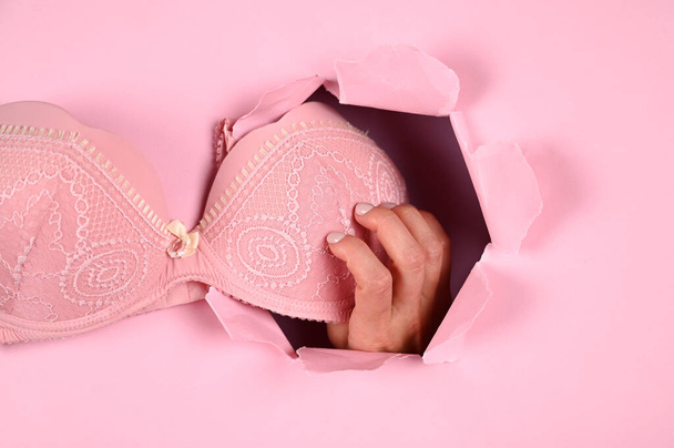 Pink bra on a pink background. High quality photo - Photo, Image
