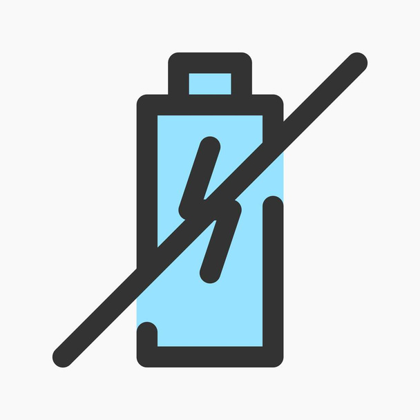 battery icon vector with a cross to indicate that the battery is empty, the charger is not charging, no battery is detected. suitable for use in the operating system theme interface - Vector, Image