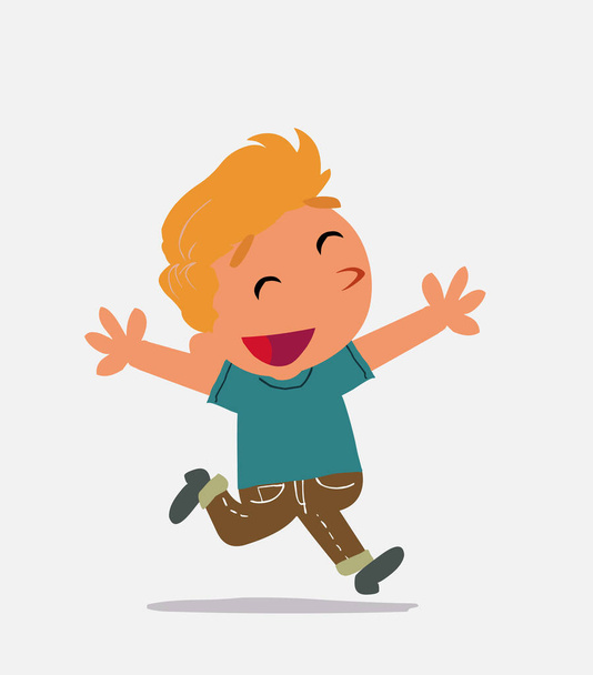 cartoon character of  little boy on jeans running euphoric - Vector, Image