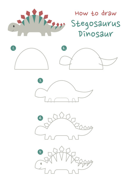 Как нарисовать векторную иллюстрацию динозавра стегозавра - Вектор,изображение