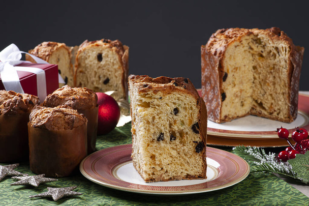 Artisanal panettone of natural fermentation, with chocolate and chestnuts. Christmas dessert - Photo, Image