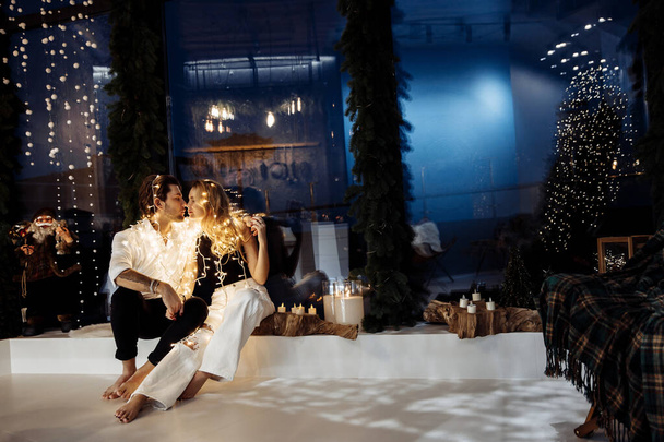 young couple in love  kissing on christmas - Foto, Imagem