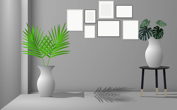 fotorámeček s rostlinou v bílé váze v obývacím pokoji - Vektor, obrázek