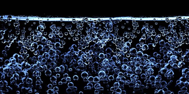 Voda a bubliny na černém pozadí pod vodou 3D ilustrace - Fotografie, Obrázek