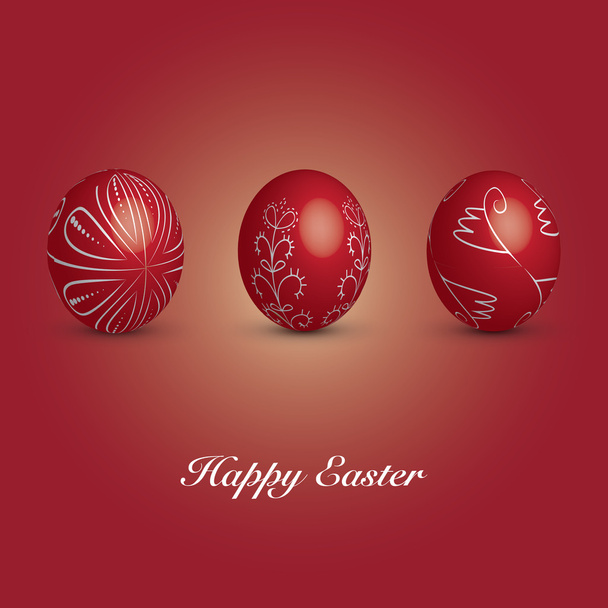 Happy Easter Card - Three Red Eggs with Ornaments - Вектор, зображення