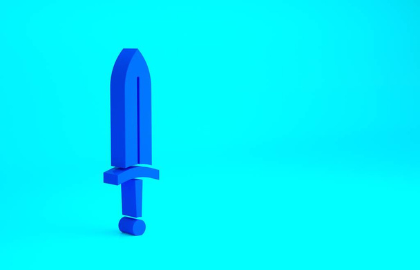 Kék Középkori kard ikon elszigetelt kék háttérrel. Középkori fegyver. Minimalizmus koncepció. 3d illusztráció 3D render. - Fotó, kép