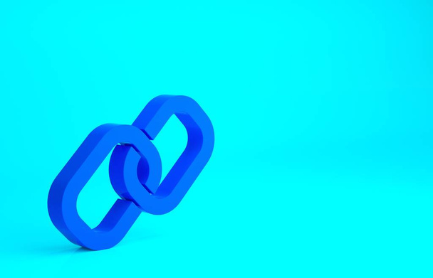 Ikona modrého řetězu izolované na modrém pozadí. Linka jedna. Symbol řetězce hypertextových odkazů. Minimalismus. 3D ilustrace 3D vykreslení. - Fotografie, Obrázek