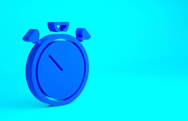 Icona del cronometro blu isolata su sfondo blu. Un timer temporale. Segno cronometro. Concetto minimalista. Illustrazione 3d rendering 3D. - Foto, immagini