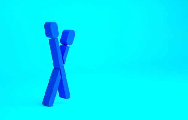 Blue Drum sticks icon isolated on blue background. Musical instrument. Minimalism concept. 3d illustration 3D render. - Photo, Image