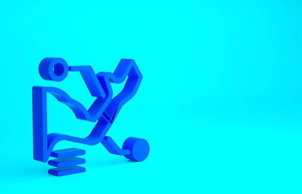 Blauwe prothese handpictogram geïsoleerd op blauwe achtergrond. Futuristisch concept van bionische arm, robotmechanische hand. Minimalisme concept. 3d illustratie 3D renderen. - Foto, afbeelding