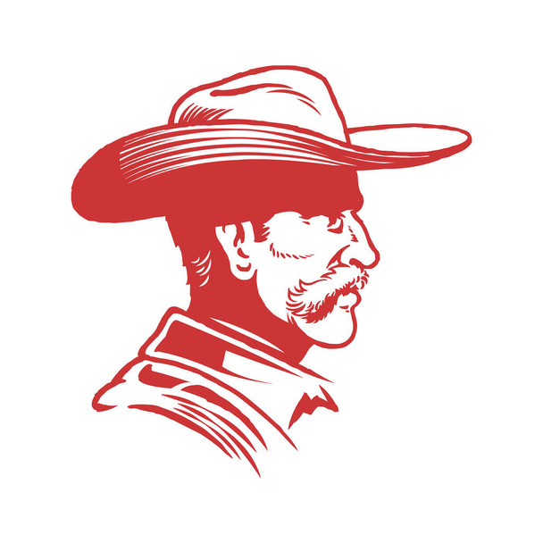 Hand Drawn Man 's Head with Thick Mustache Mascot Logo - Фото, изображение
