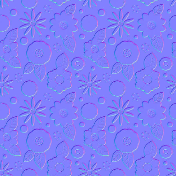 Normal map of abstract flowers, seamless pattern normal texture for use in 3D programs, 3d render - Фото, зображення