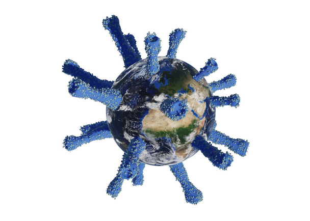 The planet Earth transform to Coronavirus cell on isolated white background. Coronavirus or COVID-19 attack the World. 3d render - Fotó, kép