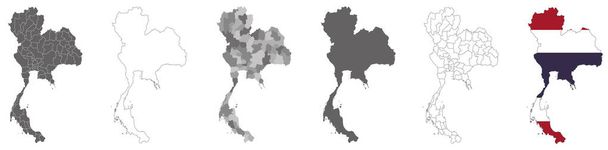 conjunto de mapas políticos de Tailandia con regiones y mapa de la bandera aislados sobre fondo blanco - Vector, Imagen