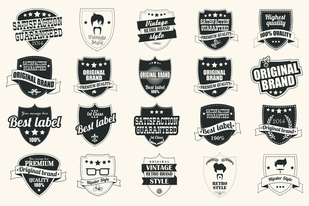 Collection of vintage retro labels, badges, stamps, ribbons, marks and typographic design elements, vector illustration - Vector, Image