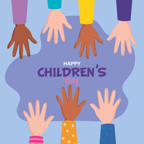 Ευτυχισμένη ημέρα των παιδιών με τα χέρια ψηλά διανυσματικός σχεδιασμός - Διάνυσμα, εικόνα