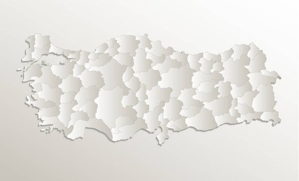 Turquía mapa, división administrativa, separa las regiones, tarjeta de papel 3D natural en blanco - Foto, Imagen