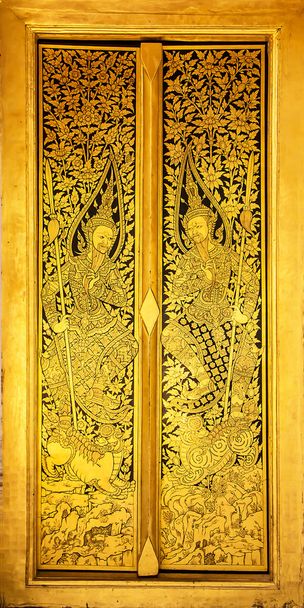 die Tür, Scheibenstreifen thailändische Kunst in Gold und Schwarz - Foto, Bild
