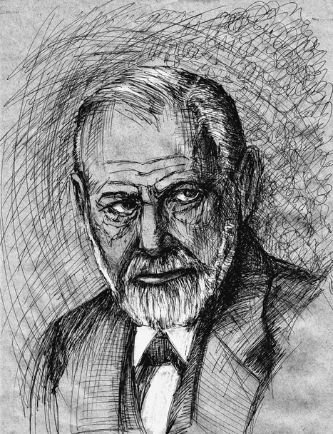 Sigmund Freud wurde 1856 geboren, ein österreichischer Psychologe, Psychoanalytiker, Psychiater und Neurologe. Tintengrafik - Foto, Bild
